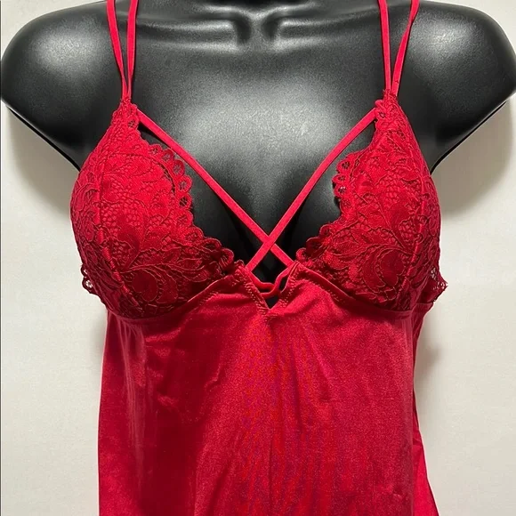 La SENZA Red Satin And Lace Chemise / Slip Dress - Picture 3 of 6